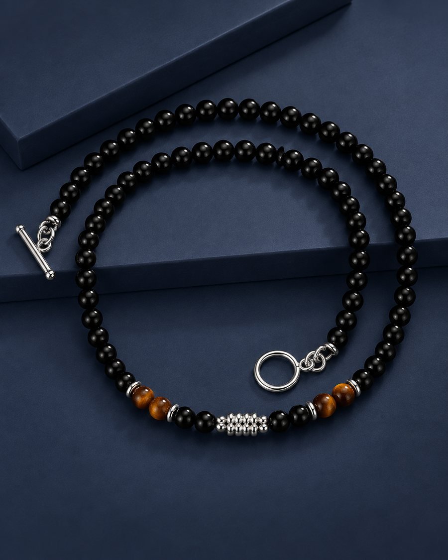 AEYSA Signature Necklace in obsidian and tiger’s eye